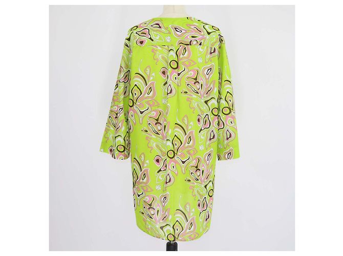 Mini abito Emilio Pucci in misto cotone verde con stampa paisley, scollo a V e maniche a tre quarti - vista 3