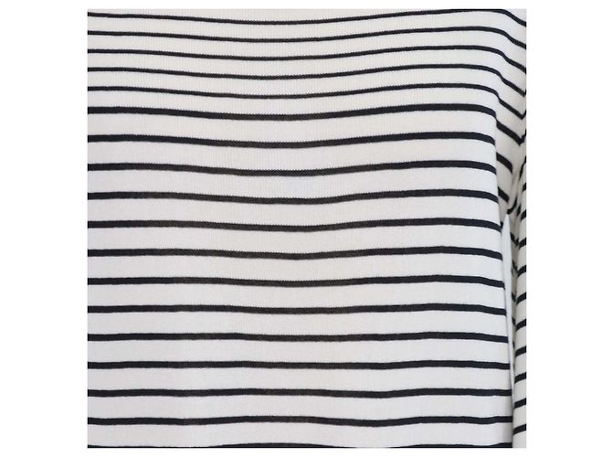 Chanel Mini-Kleid aus Strick, elfenbein-schwarz gestreift, CC Pearl Rundhalsausschnitt Weiß - Ansicht 4