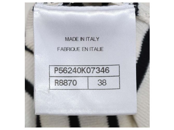 Chanel Mini-Kleid aus Strick, elfenbein-schwarz gestreift, CC Pearl Rundhalsausschnitt Weiß - Ansicht 6