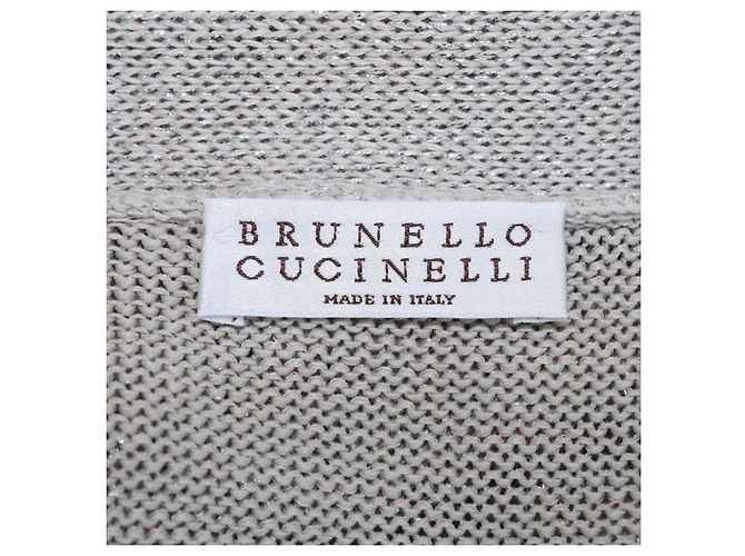 Cárdigan de punto abierto en mezcla de algodón beige Brunello Cucinelli Gris - vista 5