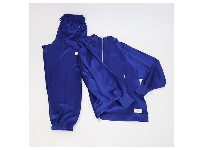 Y3 Set aus Kapuzenpullover mit Reißverschlusstasche und Jogginghose mit Kordelzug in Metallic-Blau - Ansicht 2