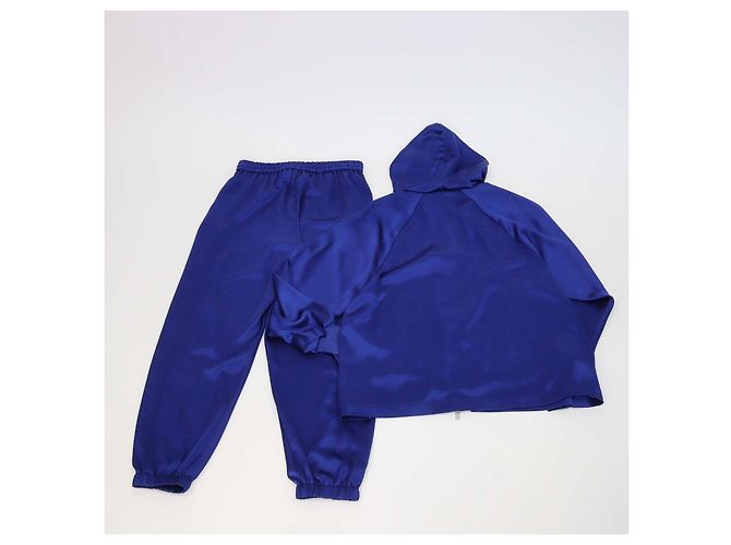 Y3 Set aus Kapuzenpullover mit Reißverschlusstasche und Jogginghose mit Kordelzug in Metallic-Blau - Ansicht 3