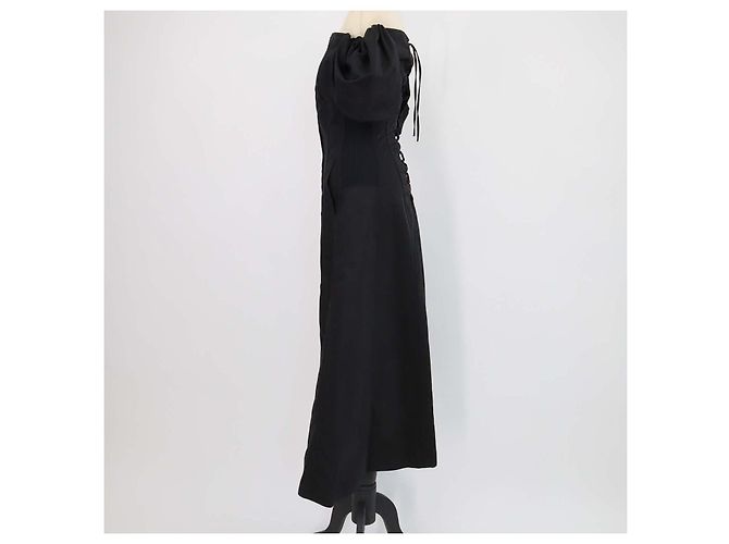 Autre Marque Abito midi Akiranaka off shoulder in lino e cotone nero - vista 2