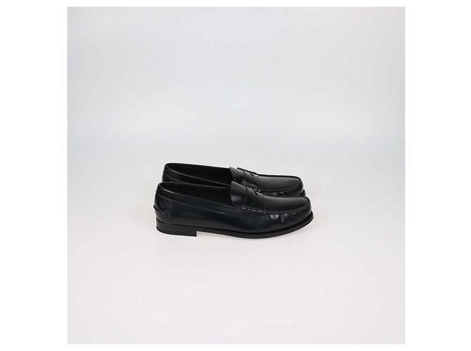 Prada Black Brushed Leather Slip On Loafers - view 3