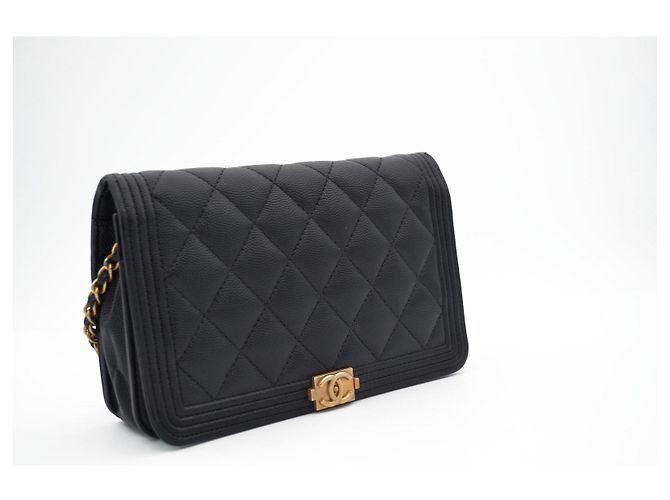 Chanel Boy Wallet on Chain Pelle Caviar Nera Nero - vista 3
