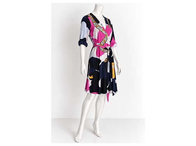 Diane von Furstenberg Vestido Cruzado Seda Estampado Serpiente "Eve" Negro Rosa Blanco Azul Multicolor Dorado - vista 2