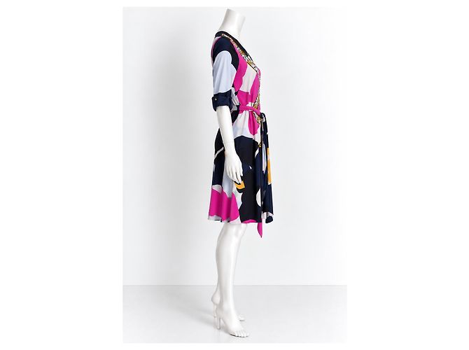 Diane von Furstenberg Vestido Cruzado Seda Estampado Serpiente "Eve" Negro Rosa Blanco Azul Multicolor Dorado - vista 3
