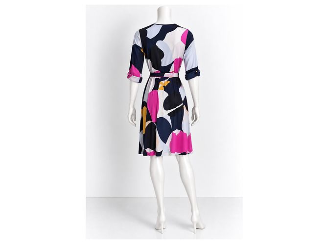 Diane von Furstenberg Vestido Cruzado Seda Estampado Serpiente "Eve" Negro Rosa Blanco Azul Multicolor Dorado - vista 4
