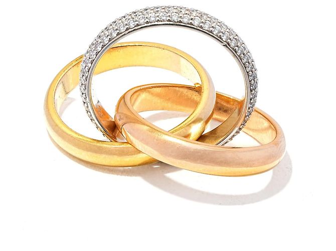 Cartier Trinity Ring Diamant Pavé Tricolor 18K Gold Gr. 53 Silber Pink Golden - Ansicht 2