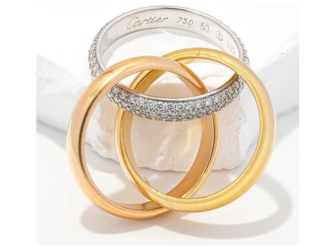 Cartier Trinity Ring Diamant Pavé Tricolor 18K Gold Gr. 53 Silber Pink Golden - Ansicht 3