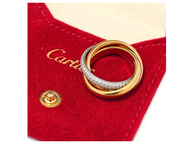 Cartier Trinity Ring Diamant Pavé Tricolor 18K Gold Gr. 53 Silber Pink Golden - Ansicht 4