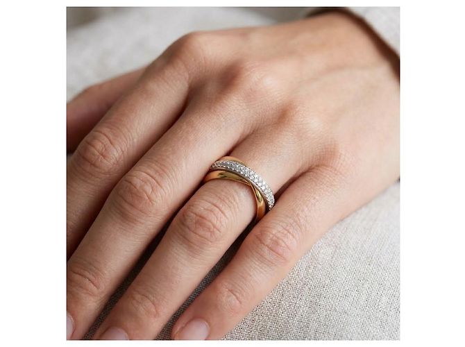 Cartier Trinity Ring Diamant Pavé Tricolor 18K Gold Gr. 53 Silber Pink Golden - Ansicht 5