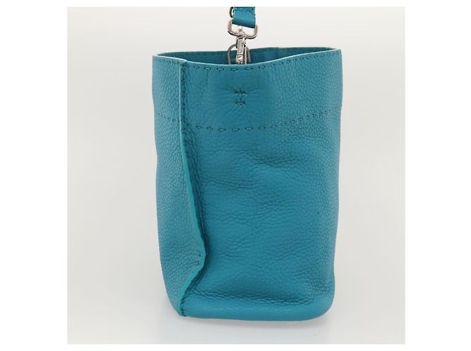 Fendi Selleria Anna Bucket Leather Small Blu - vista 4