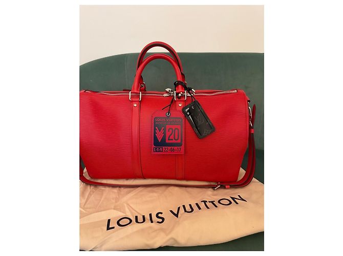 Louis Vuitton x Supreme Keepall Bandoulière 45 Borsa da Viaggio Pelle Epi Rossa Rosso - vista 10