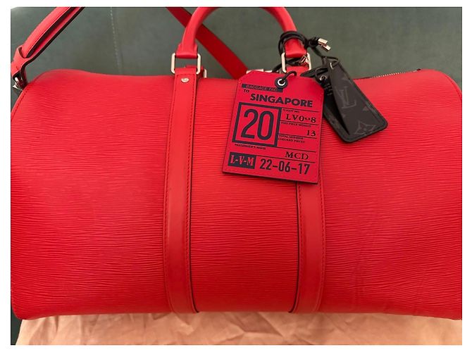 Louis Vuitton x Supreme Keepall Bandoulière 45 Borsa da Viaggio Pelle Epi Rossa Rosso - vista 2
