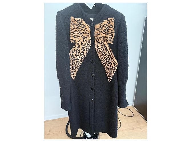 Abrigo Valentino de lana virgen negra con lazo de leopardo Negro Estampado de leopardo - vista 10