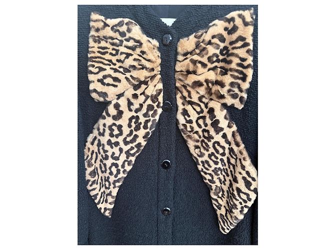Abrigo Valentino de lana virgen negra con lazo de leopardo Negro Estampado de leopardo - vista 2
