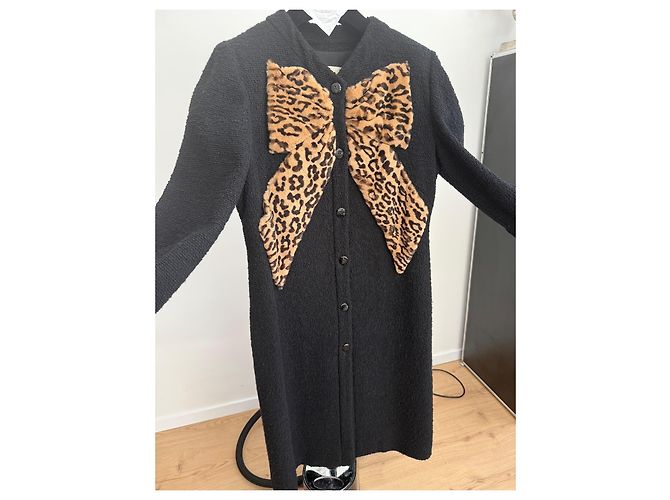 Abrigo Valentino de lana virgen negra con lazo de leopardo Negro Estampado de leopardo - vista 4