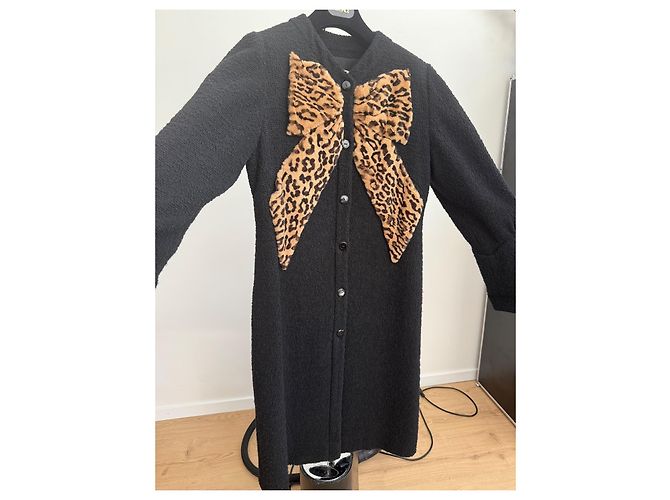 Abrigo Valentino de lana virgen negra con lazo de leopardo Negro Estampado de leopardo - vista 9