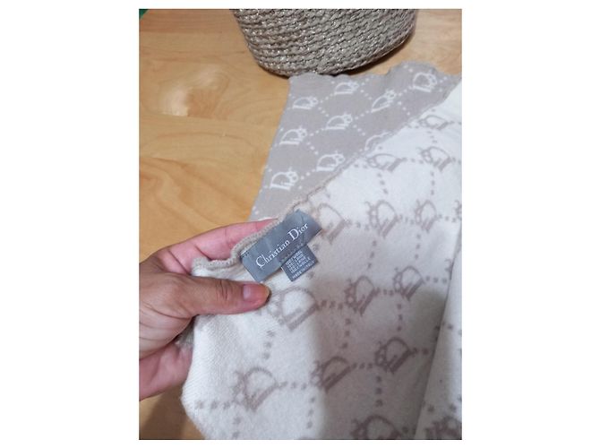 Christian Dior Oblique Wollschal - Beige/Weiß - Ansicht 3