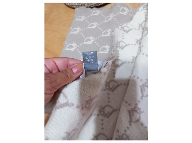 Christian Dior Oblique Wollschal - Beige/Weiß - Ansicht 4