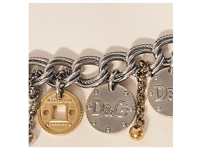 Bracciale Dolce & Gabbana Gipsy Coin Charm in acciaio argento e oro D'oro Silver hardware Gold hardware - vista 10