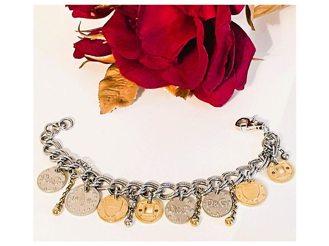 Bracciale Dolce & Gabbana Gipsy Coin Charm in acciaio argento e oro D'oro Silver hardware Gold hardware - vista 14