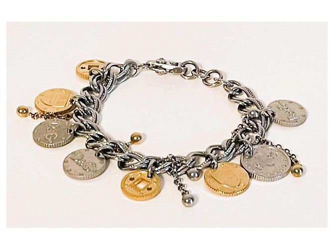 Bracciale Dolce & Gabbana Gipsy Coin Charm in acciaio argento e oro D'oro Silver hardware Gold hardware - vista 15