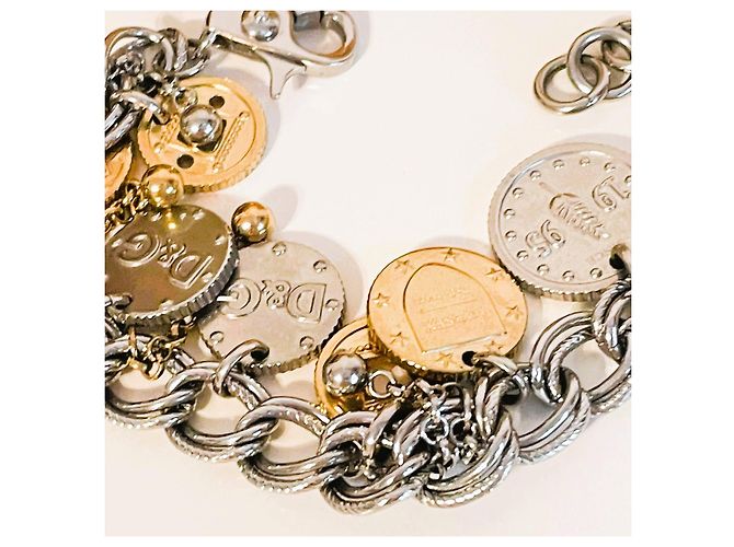 Bracciale Dolce & Gabbana Gipsy Coin Charm in acciaio argento e oro D'oro Silver hardware Gold hardware - vista 2