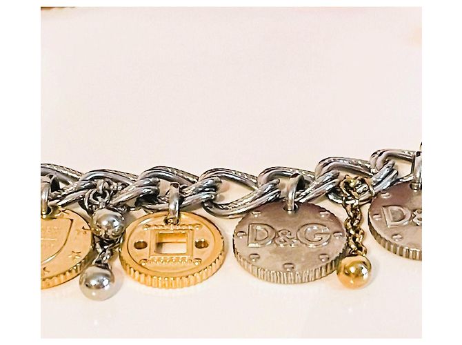 Bracciale Dolce & Gabbana Gipsy Coin Charm in acciaio argento e oro D'oro Silver hardware Gold hardware - vista 3