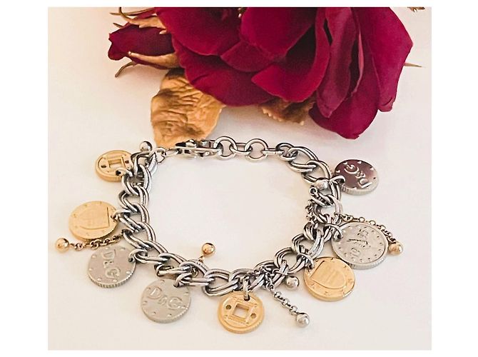 Bracciale Dolce & Gabbana Gipsy Coin Charm in acciaio argento e oro D'oro Silver hardware Gold hardware - vista 5