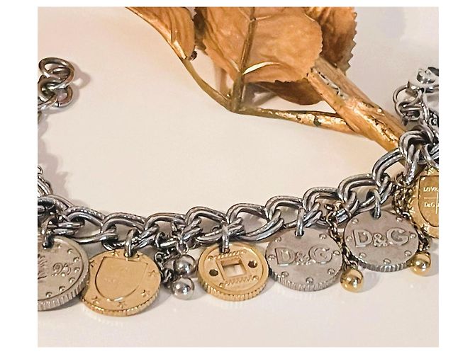 Bracciale Dolce & Gabbana Gipsy Coin Charm in acciaio argento e oro D'oro Silver hardware Gold hardware - vista 8