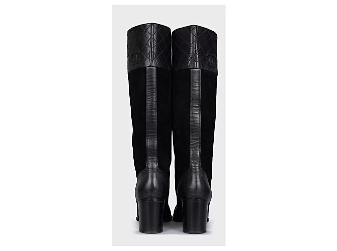 Timeless CHANEL Black Suede & Leather Block Heel Boots EU 37 Pre-owned - view 4