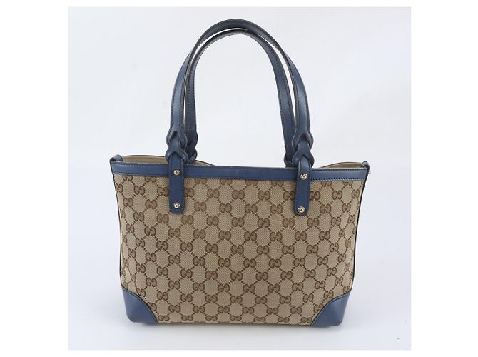 Saco Tote Gucci em lona GG e couro Marrom Azul - vista 3