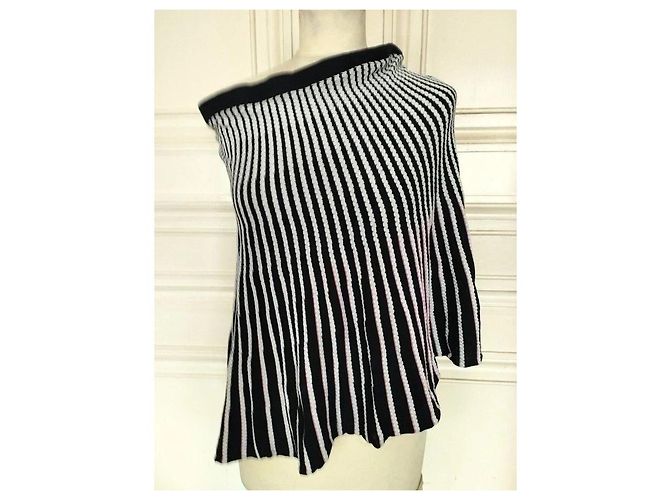 Agnès b. Saia de Malha Corolle Degradê Preto Branco Vermelho - vista 12