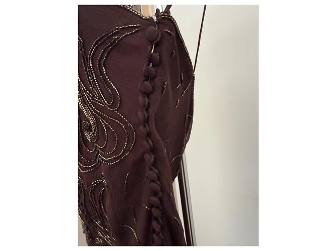 Christian Dior Braunes Seidenkleid mit Rüschen - Ansicht 10