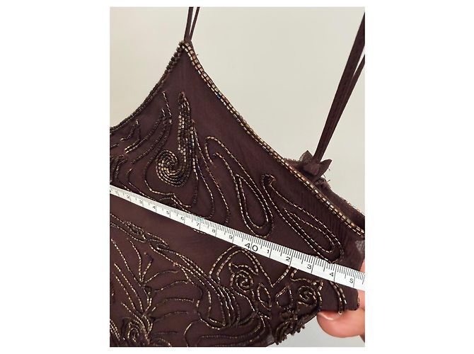 Christian Dior Braunes Seidenkleid mit Rüschen - Ansicht 11