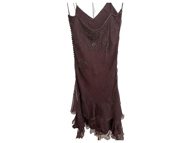 Christian Dior Braunes Seidenkleid mit Rüschen - Ansicht 2