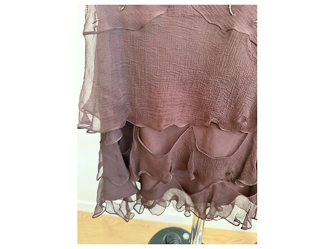 Christian Dior Braunes Seidenkleid mit Rüschen - Ansicht 5