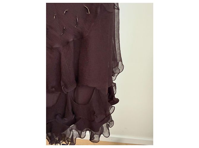 Christian Dior Braunes Seidenkleid mit Rüschen - Ansicht 8