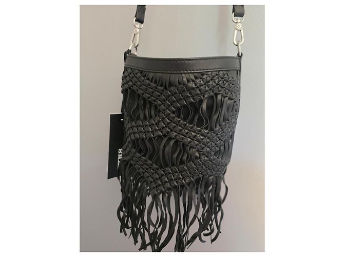 IKKS Borsa a Secchiello in Pelle Intrecciata Nera con Frange Nero - vista 11