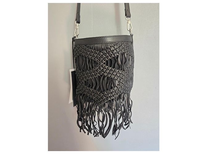 IKKS Borsa a Secchiello in Pelle Intrecciata Nera con Frange Nero - vista 3