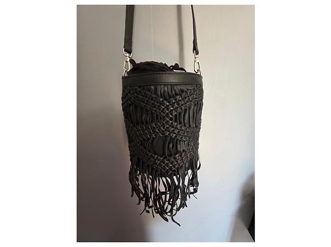 IKKS Borsa a Secchiello in Pelle Intrecciata Nera con Frange Nero - vista 4