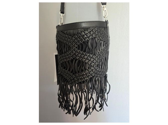 IKKS Borsa a Secchiello in Pelle Intrecciata Nera con Frange Nero - vista 9