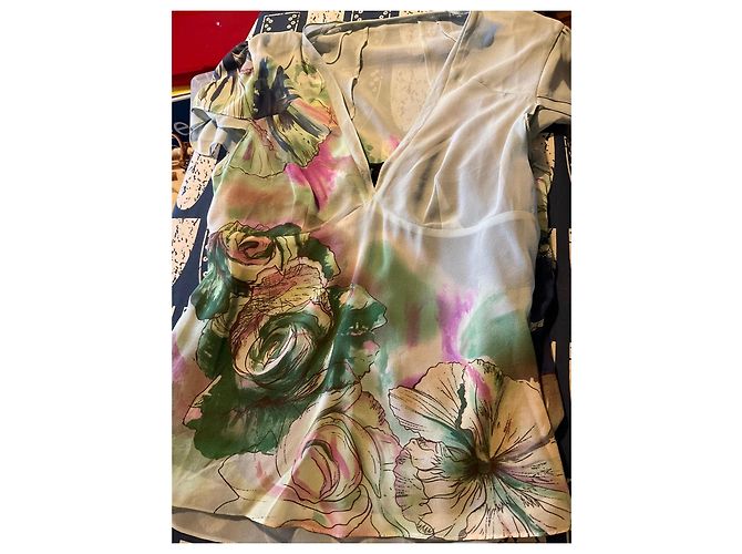 Karen Millen Blusa de seda con estampado floral Rosa Blanco Azul Verde - vista 7