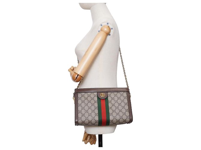 Gucci Borsa a tracolla piccola con catena Ophidia in Monogram GG Supreme beige - vista 2