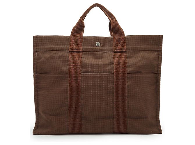 Hermès Borsa Tote Hermes Paris Brown Canvas Her Line Herline MM Yale Marrone - vista 2