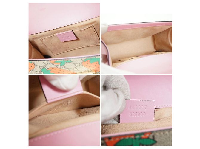 Gucci Borsa a tracolla piccola con catena GG Supreme Strawberry Padlock Rosa - vista 5