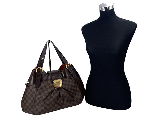 Louis Vuitton Borsa a mano e a tracolla Sistina in tela Damier Ebene e pelle Marrone - vista 2