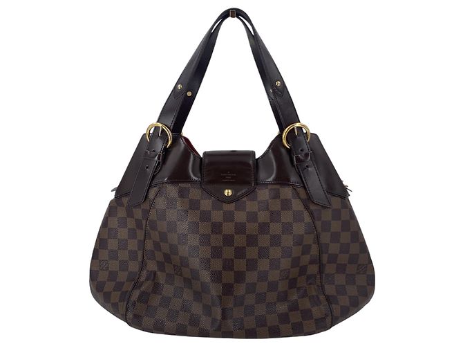 Louis Vuitton Borsa a mano e a tracolla Sistina in tela Damier Ebene e pelle Marrone - vista 3